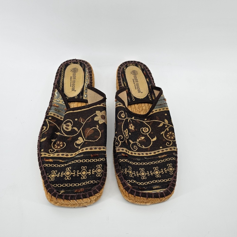 Women's Andre Assous Espadrille Slip On Flats Brown Floral Tapestry Size 8